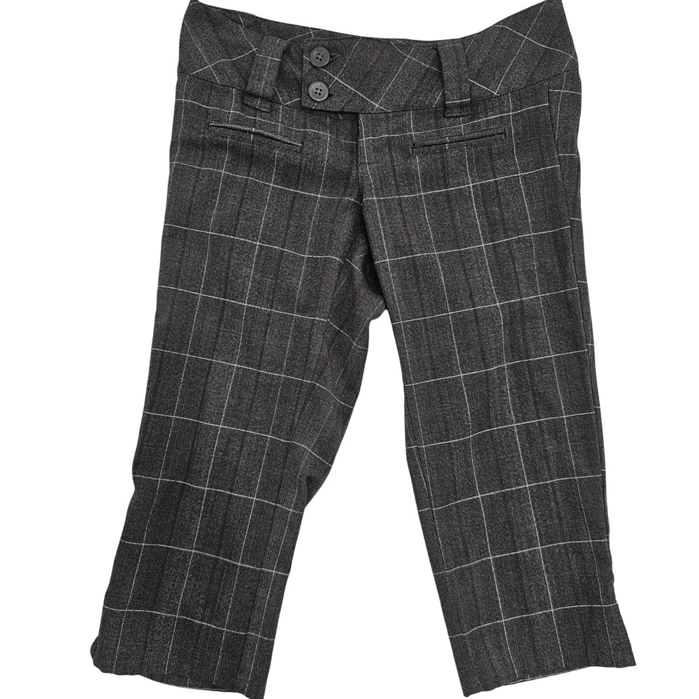 Copper Key Grey Windowpane Plaid Cropped Trousers Capris Size 5 Double Button